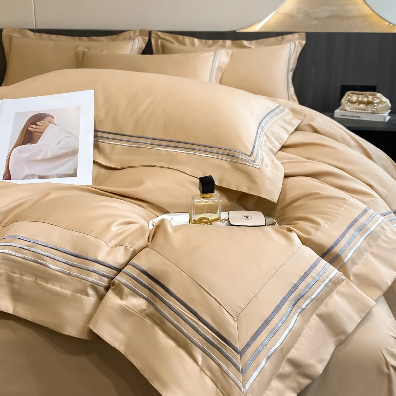 Parure de Lit Coton Luxe Style Hôtelier Brodée