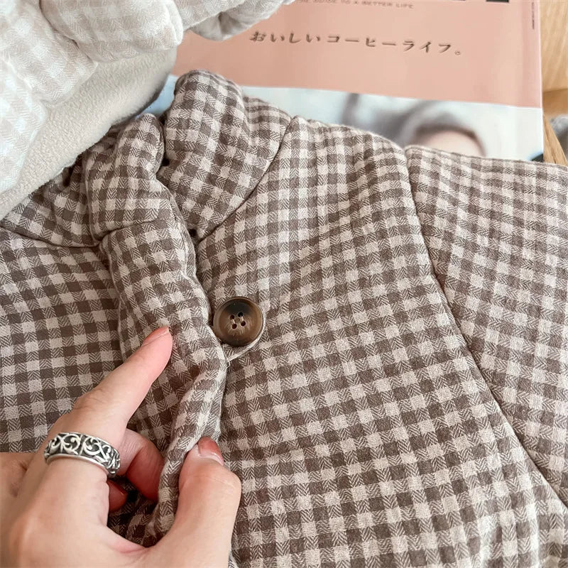 Manteau Enfant à Carreaux Doublure Polaire