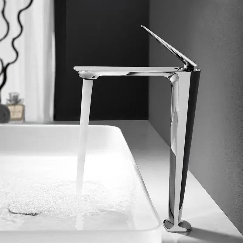 Robinet de Lavabo Haut Or Rose Brossé Noir