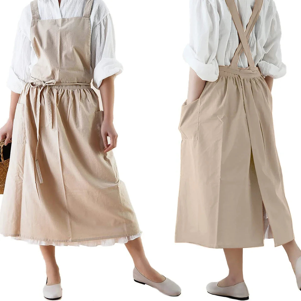 Tablier Robe Plissé Coton et Lin Style Nordique