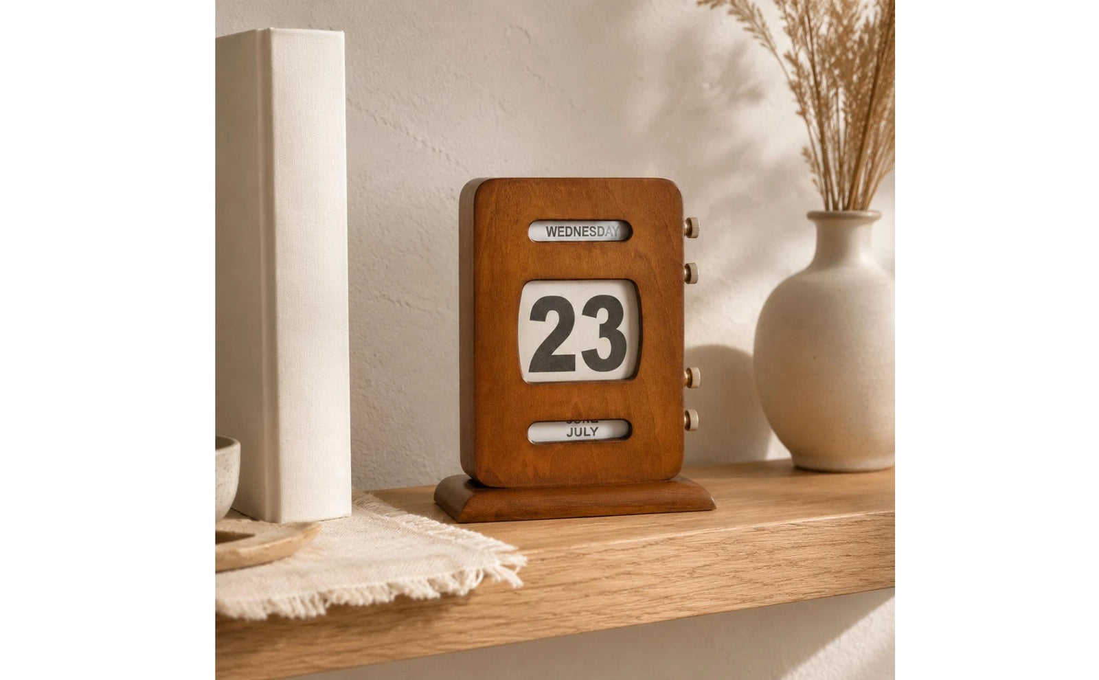 Calendrier Perpétuel Rétro Bois Réglable pour Bureau