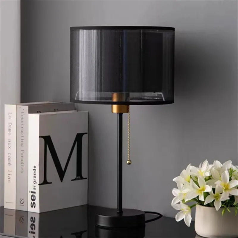 Lampadaire en Tissu Style Américain - Finition Or et Noir