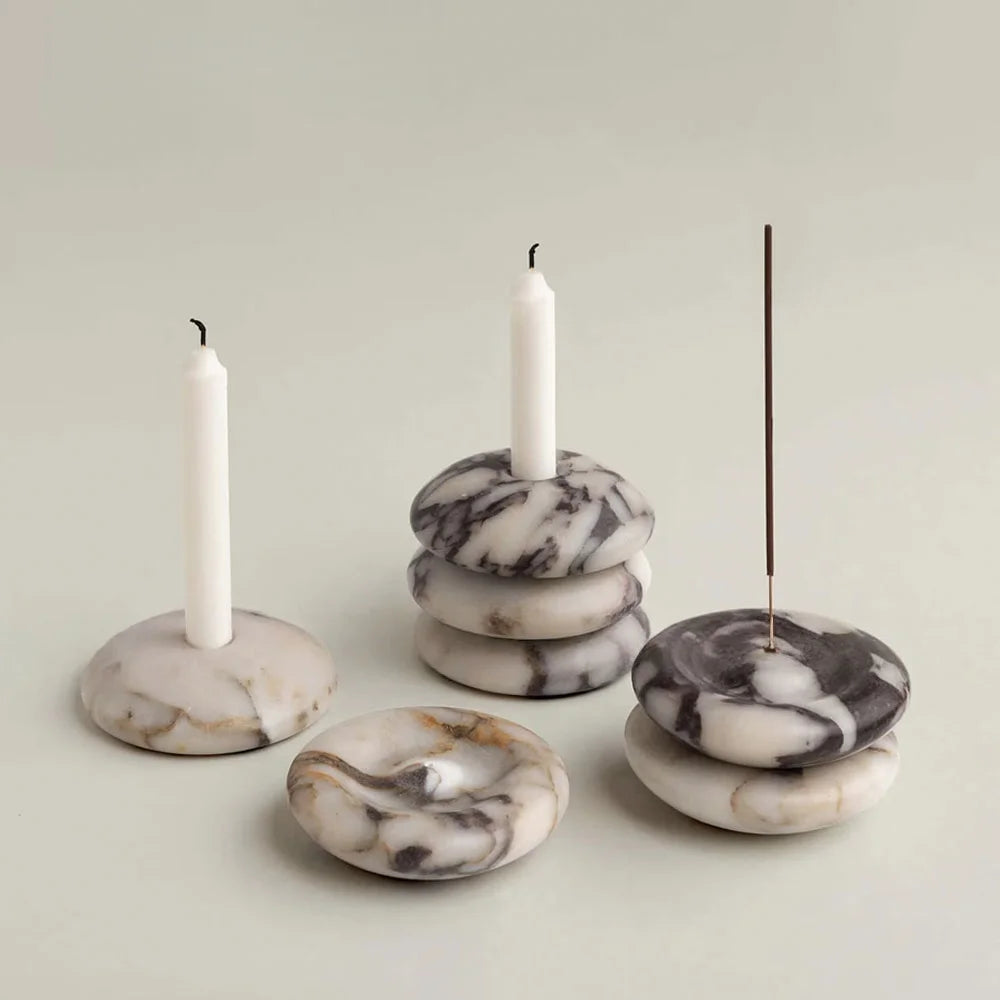 Bougeoir Rond en Marbre Naturel Calacatta - Fait Main