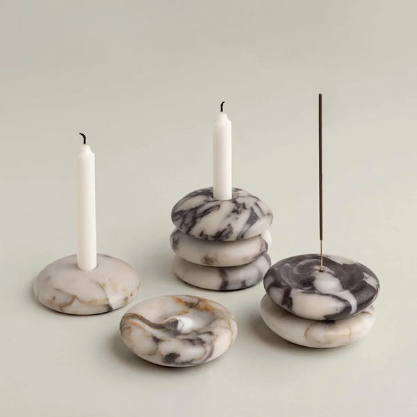 Bougeoir Rond en Marbre Naturel Calacatta - Fait Main