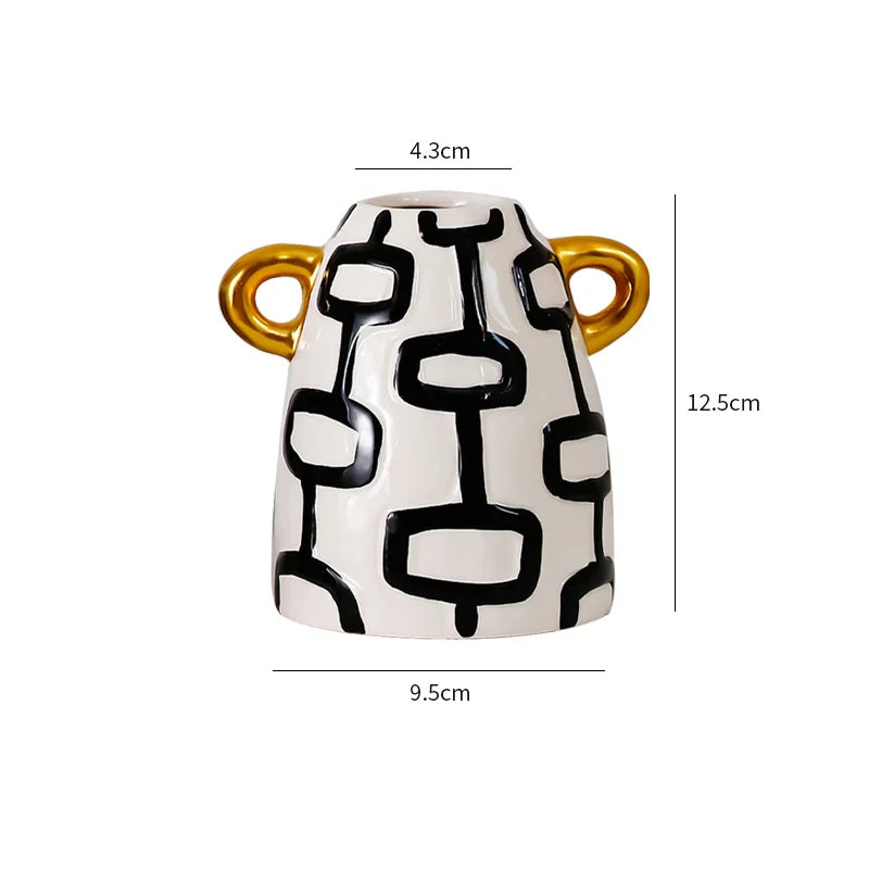 Vase Céramique Rayures Noir et Blanc pour Fleurs