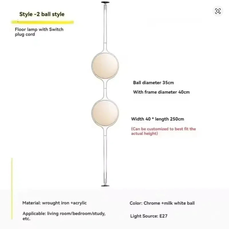 Lampadaire Boule Acrylique Chromé - Design Art Déco