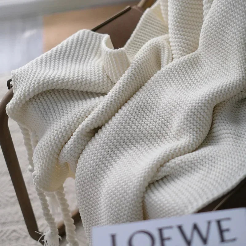 Jeté en Tricot Nordique Motif Géométrique - Épais