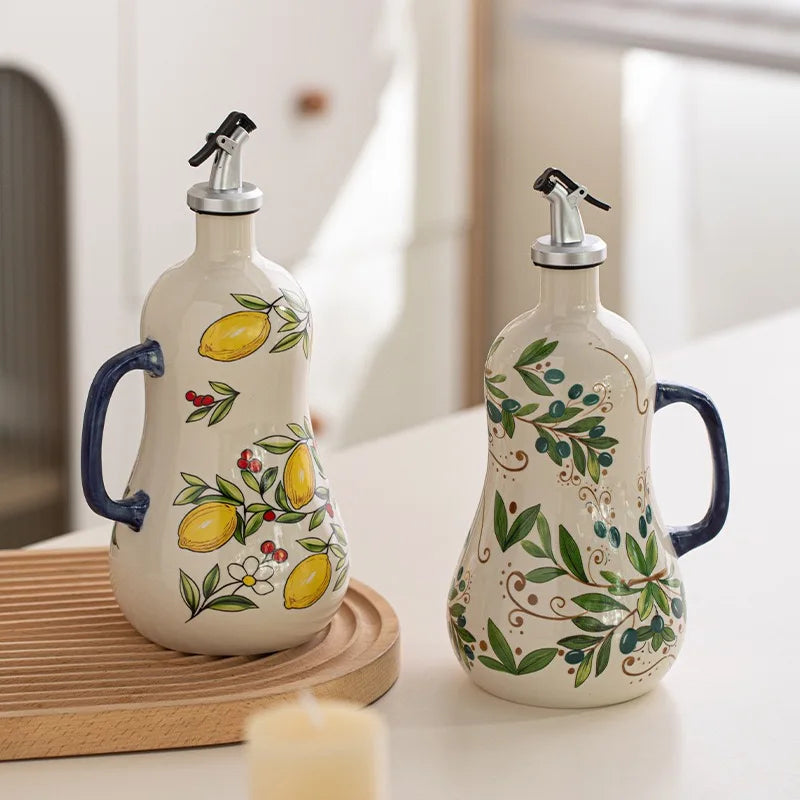 Distributeur d'Huile d'Olive en Céramique Gaufrée