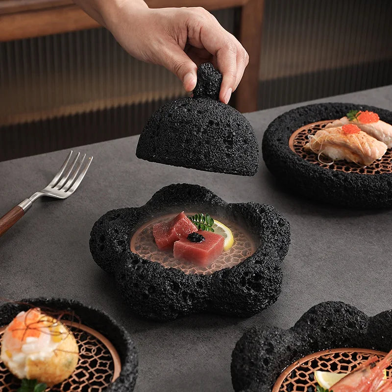 Assiette en Pierre Volcanique Style Japonais pour Sushi