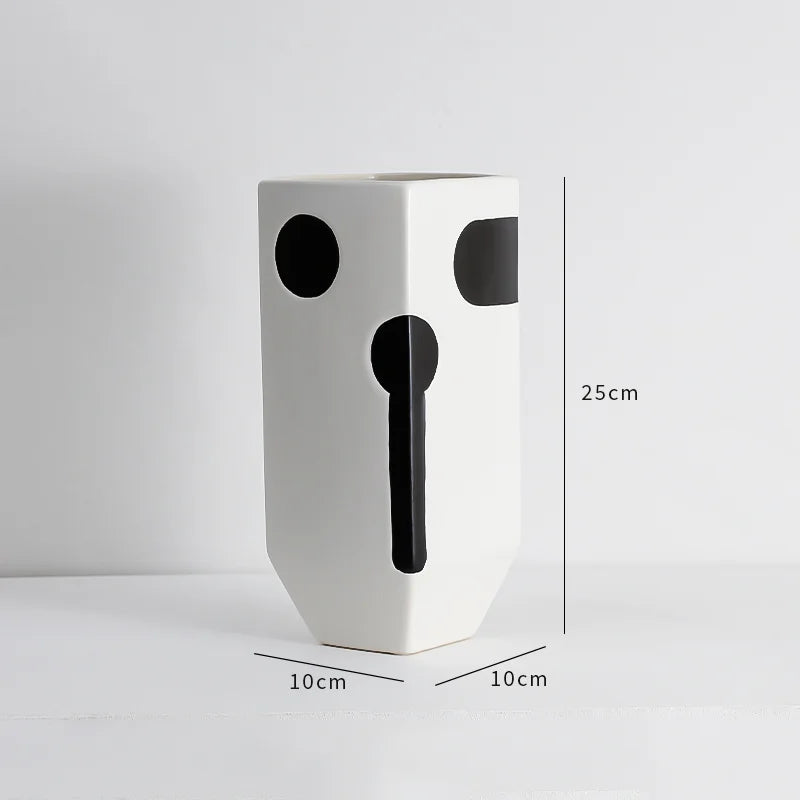 Vase Céramique Rayures Noir et Blanc pour Fleurs