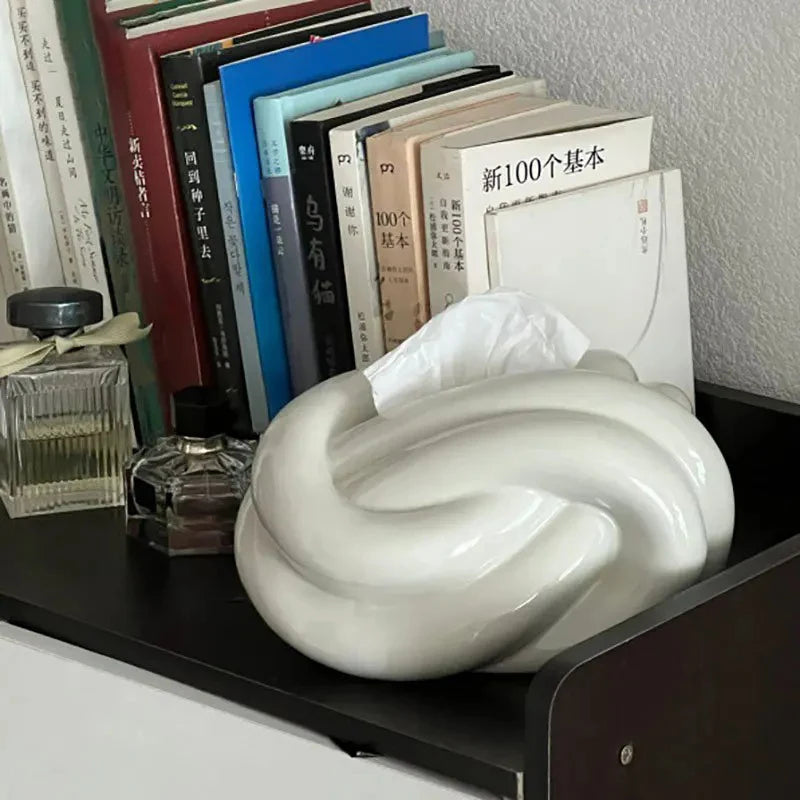 Twisted Knot Tissue Box – Silver Ceramic