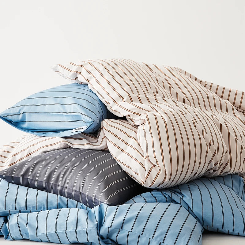 Housse de Couette Coton Rayée Douce pour Toute la Famille