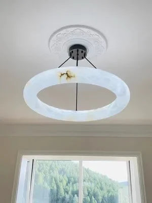 Suspension Ronde Cuir et Cuivre Marbre Espagnol Haut de Gamme