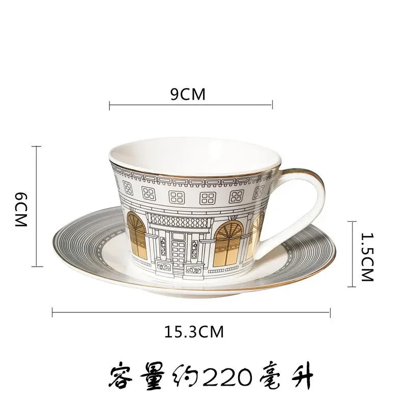 Tasse à Café Céramique Motif Architectural Noir et Blanc