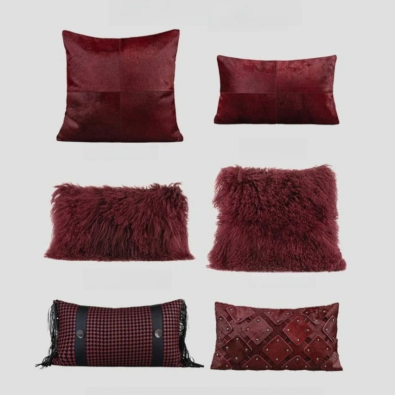 Housse de Coussin Luxe Bordeaux et Noir Bicolore