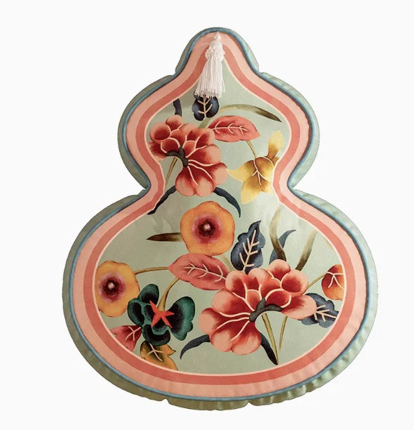 Coussin Décoratif Forme Gourde - Motif Floral et Oiseaux