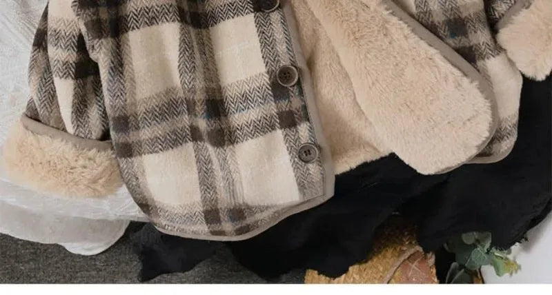 Manteau Enfant en Laine à Carreaux Peluche