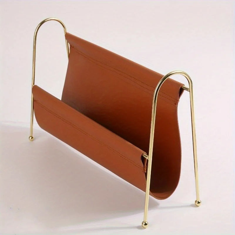 Porte-Revues Métal et Cuir - Cadre Doré
