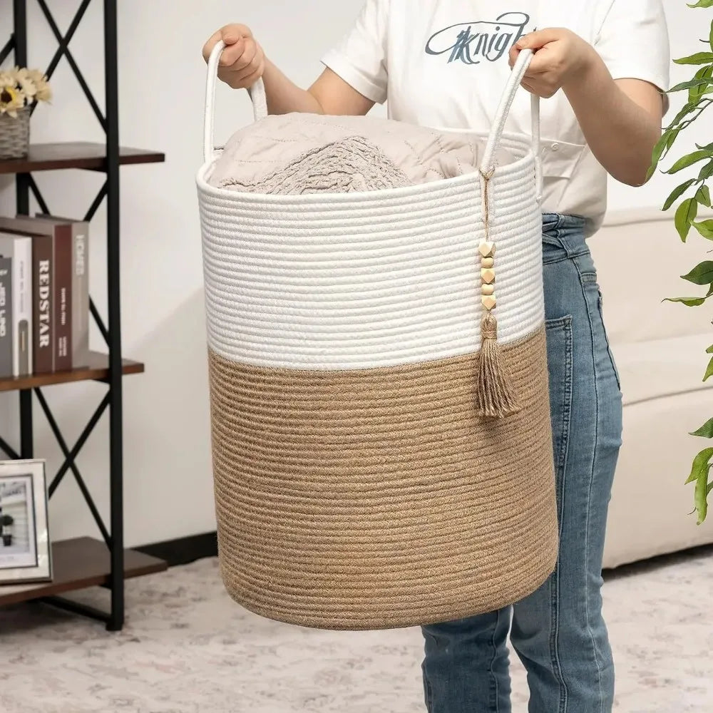 Grand Panier de Rangement Tressé avec Poignées