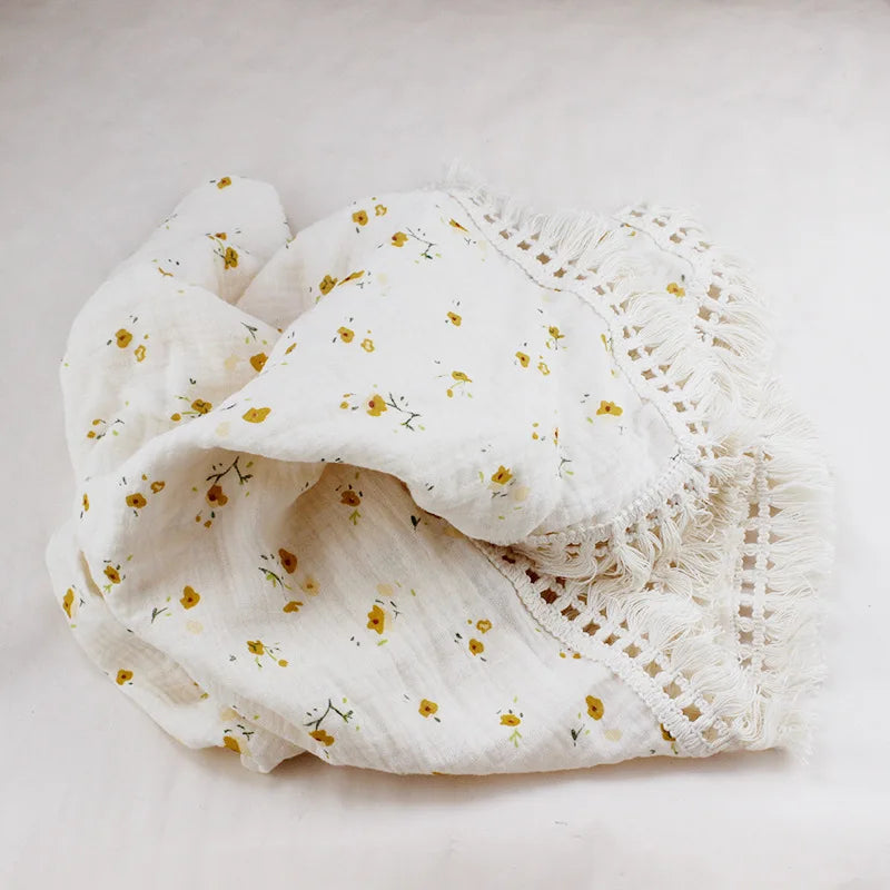 Couverture Bébé en Mousseline de Coton à Pompons