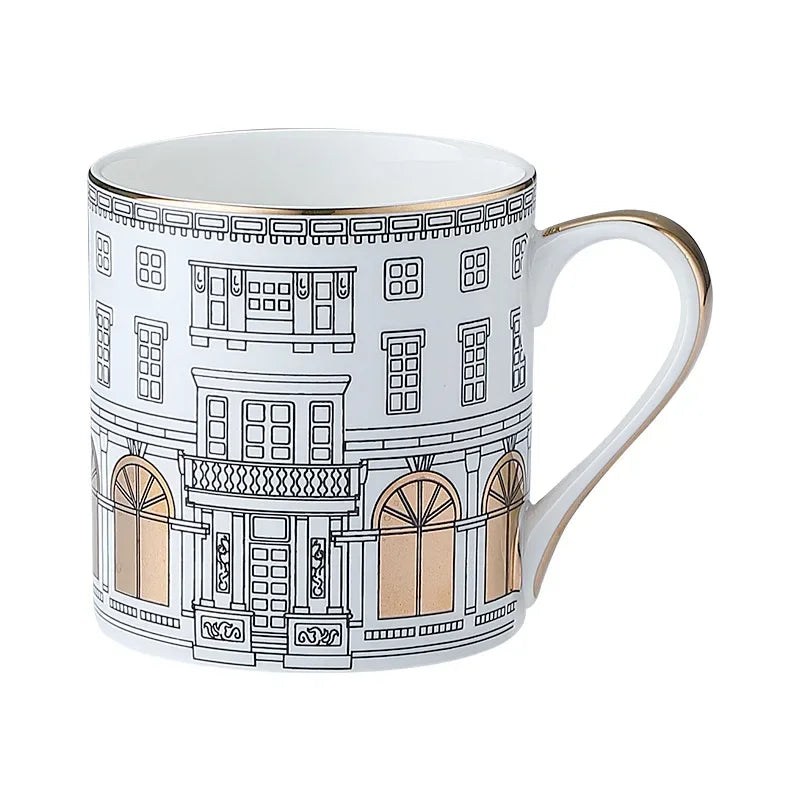Tasse à Café et Assiette en Céramique Motif Architecture Romaine