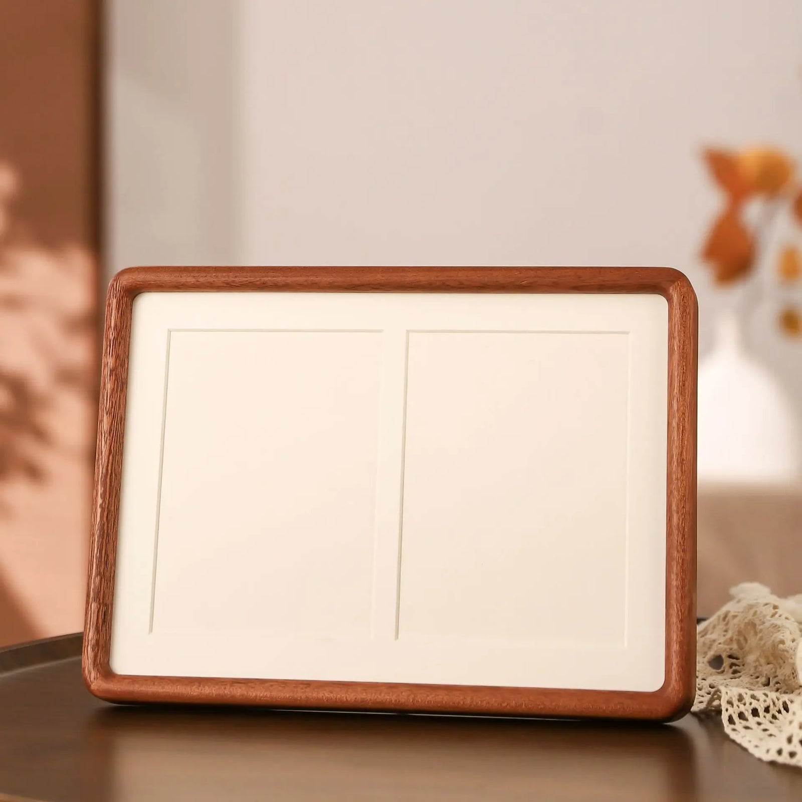 Cadre Photo Premium en Bois de Noyer - Coins Arrondis Duo