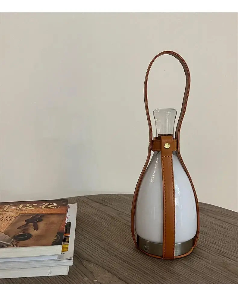 Lampe Bouteille Verre Nordique LED Portable Cuir