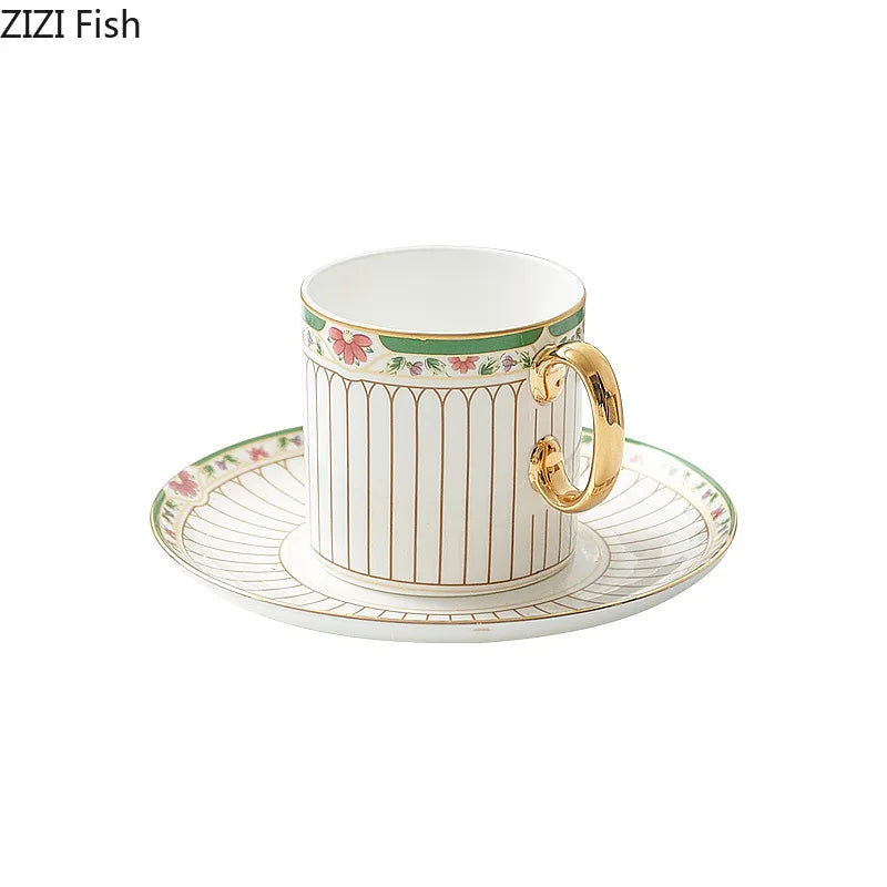 Tasse à Café Céramique Rayures Dorées Classiques