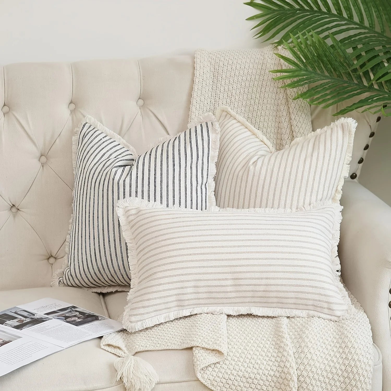 Housse de Coussin Rayée Confortable Style Décontracté