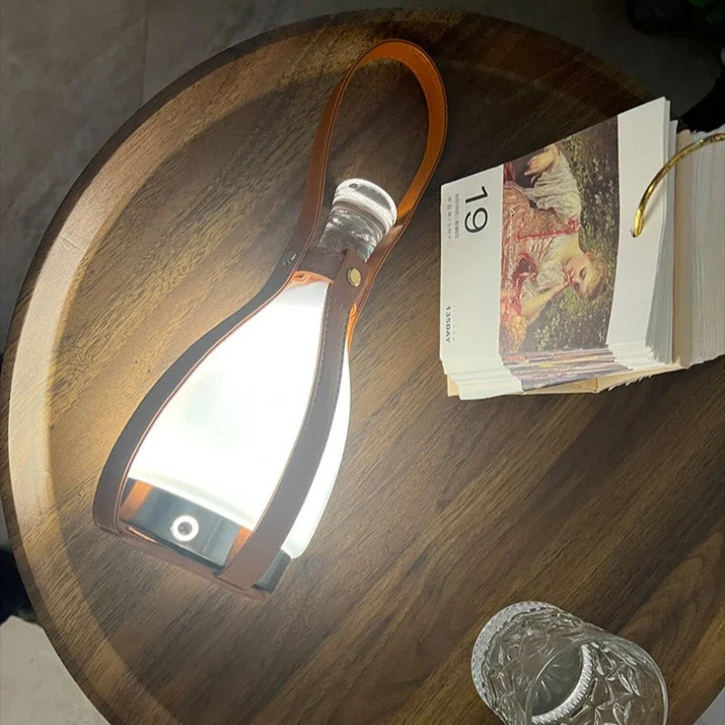 Lampe Bouteille Verre Nordique LED Portable Cuir