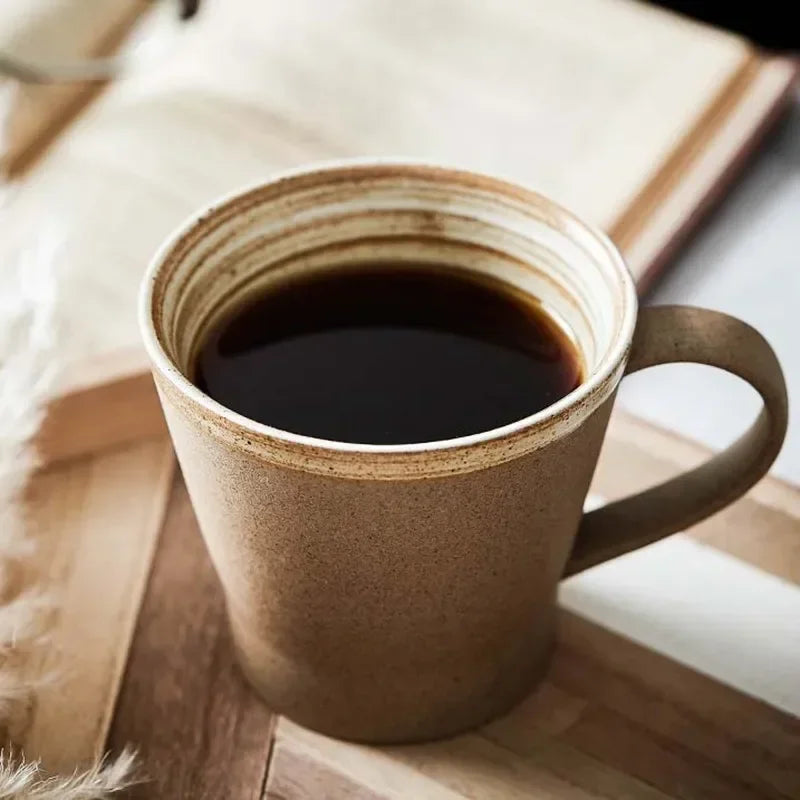 Ensemble Tasses en Poterie Rétro Faites Main avec Soucoupes
