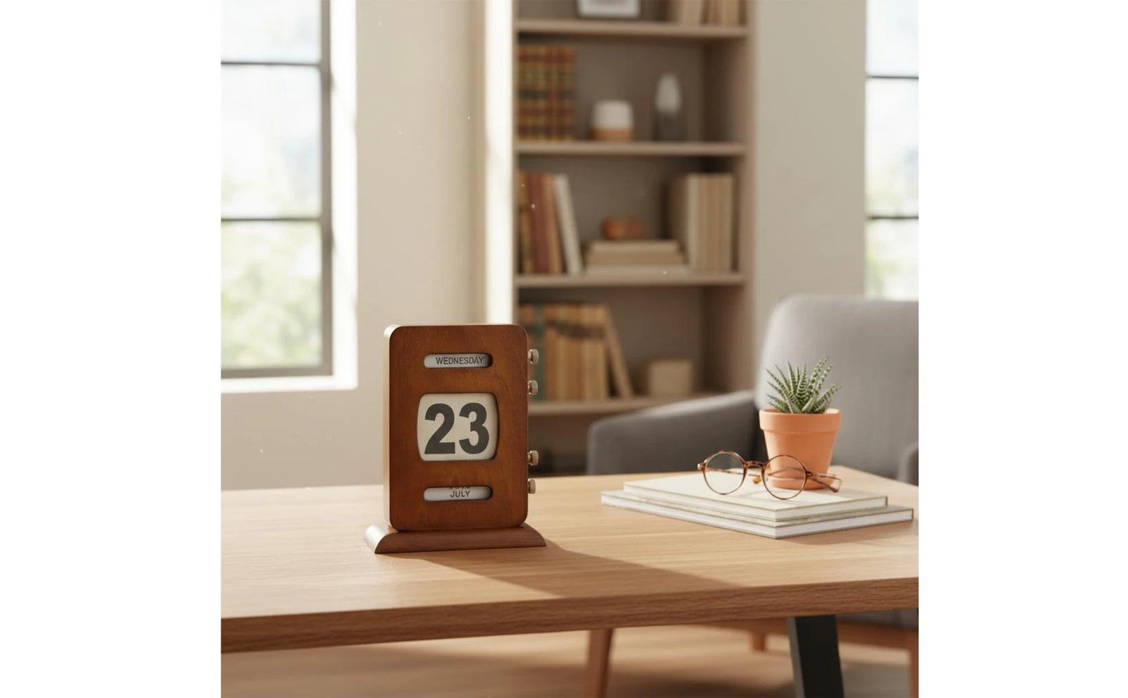 Calendrier Perpétuel Rétro Bois Réglable pour Bureau