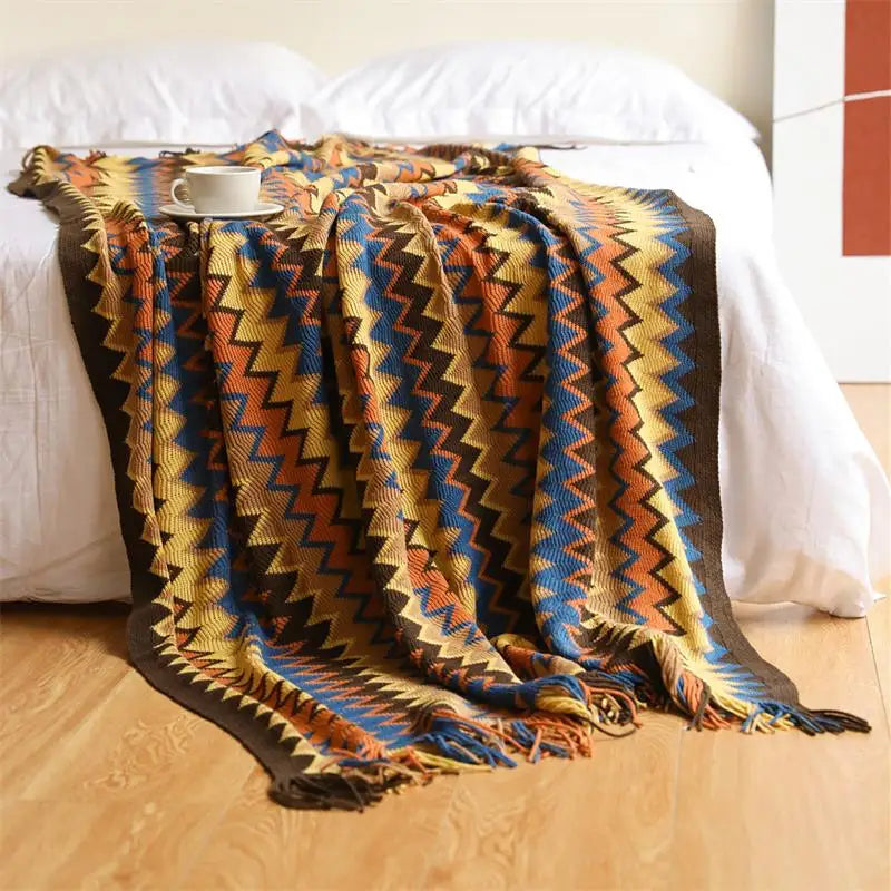 Hand-Knitted Blanket – Bohemian Tassel Throw