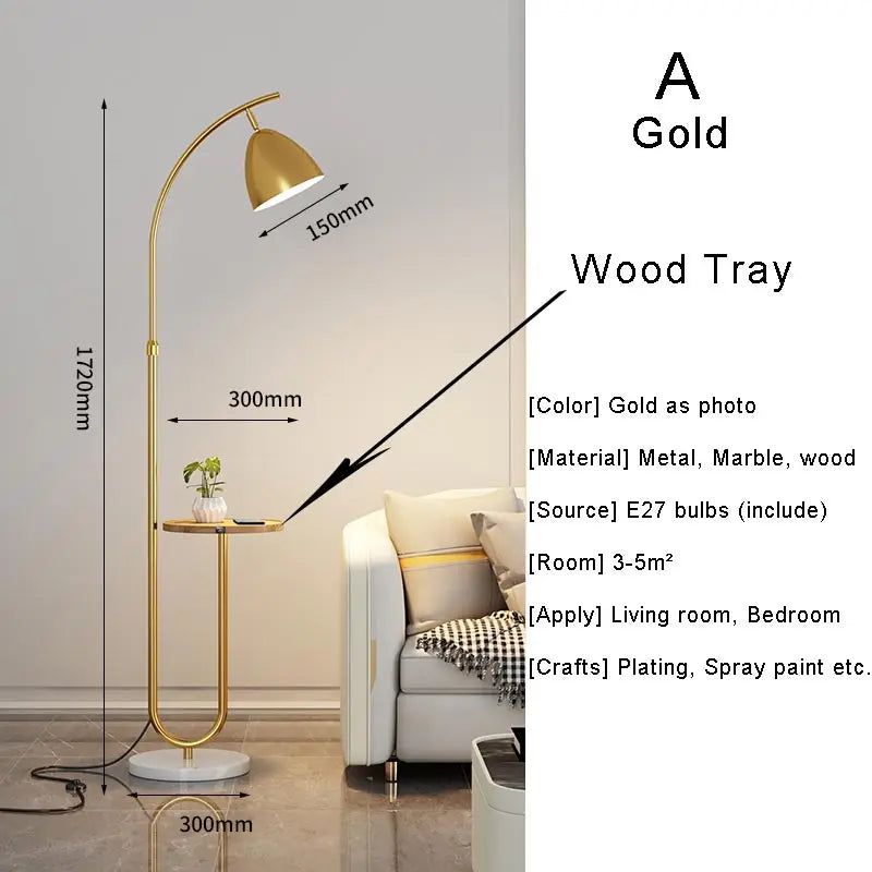 Lampadaire sur Pied Nordique - Abat-Jour Tissu Noir et Or