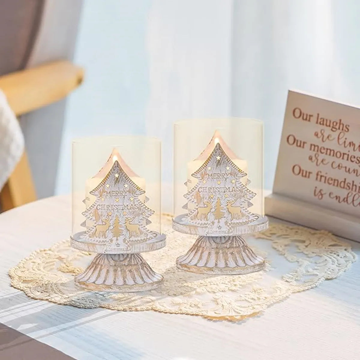 Bougeoir de Noël Élan et Sapin en Verre