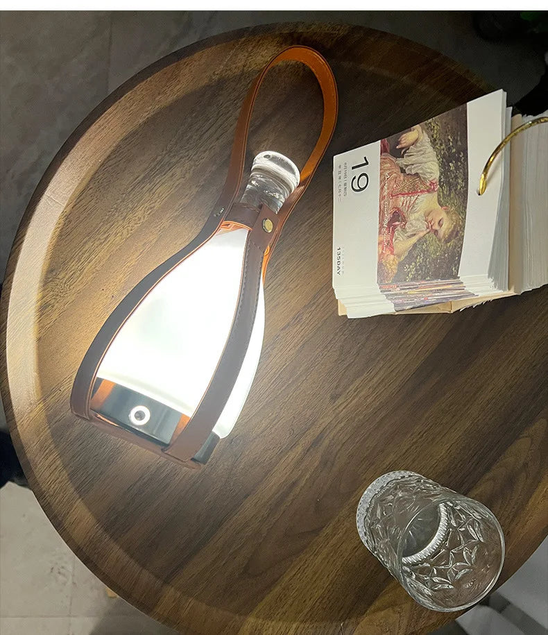 Lampe Bouteille Verre Nordique LED Portable Cuir