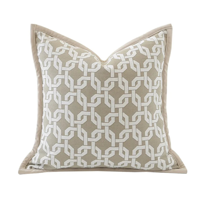 Housse de Coussin Jacquard Géométrique Gris Avoine Luxe Minimaliste