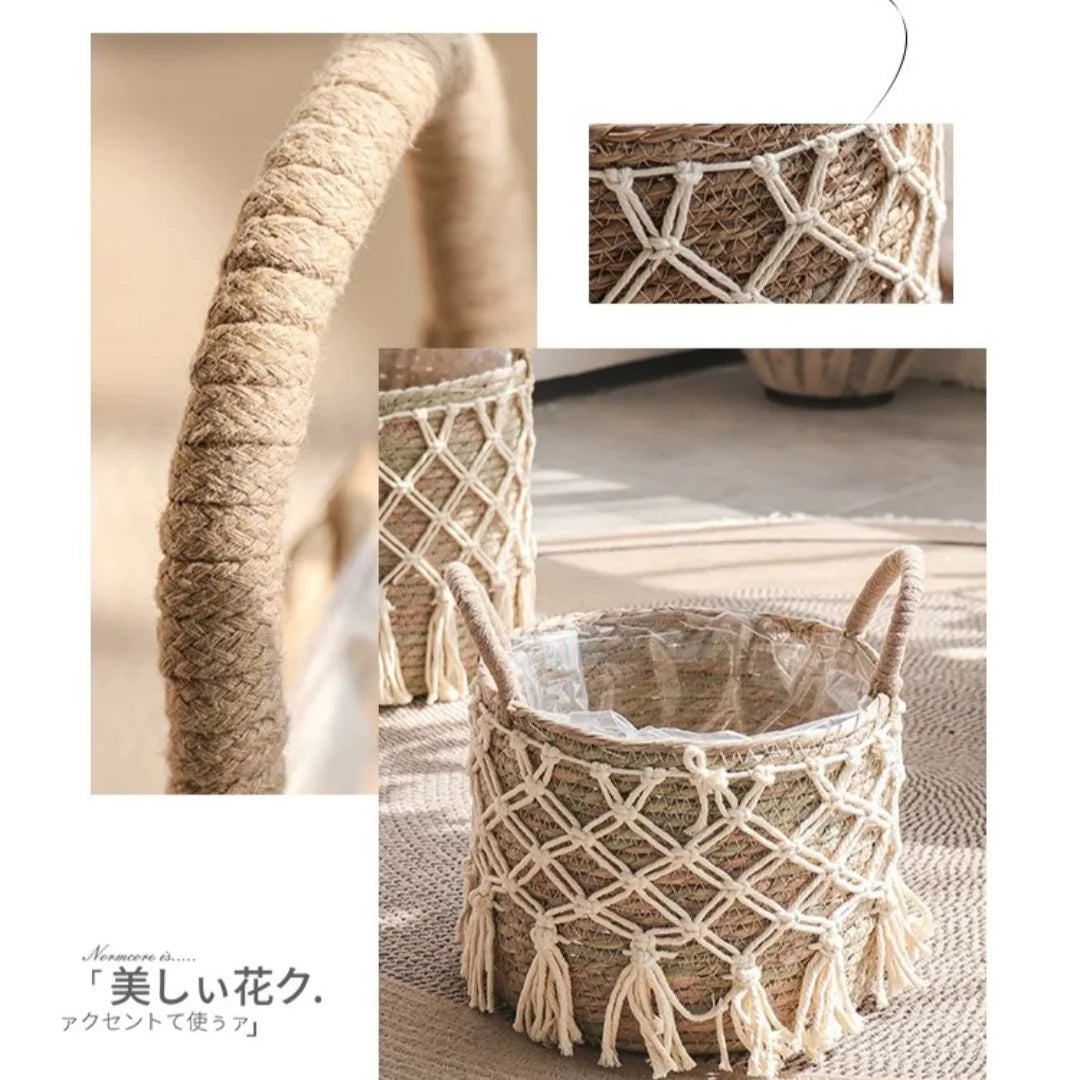 Panier de Rangement en Algue Marine Tressée Blanc