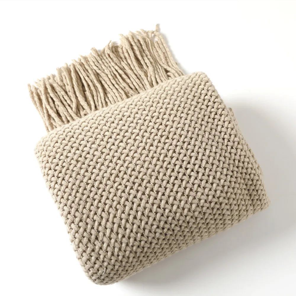 Jeté Tricoté Torsadé Kaki - Style Farmhouse Jacquard