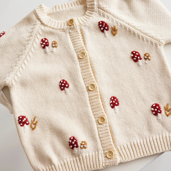 Cardigan Fille Brodé Motif Champignon