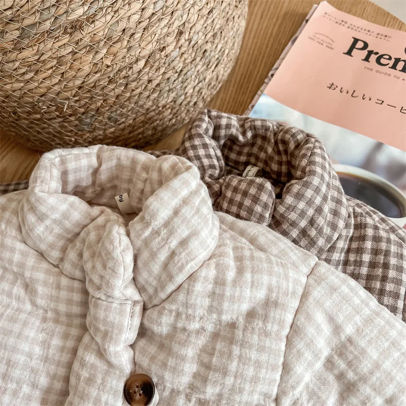 Manteau Enfant à Carreaux Doublure Polaire
