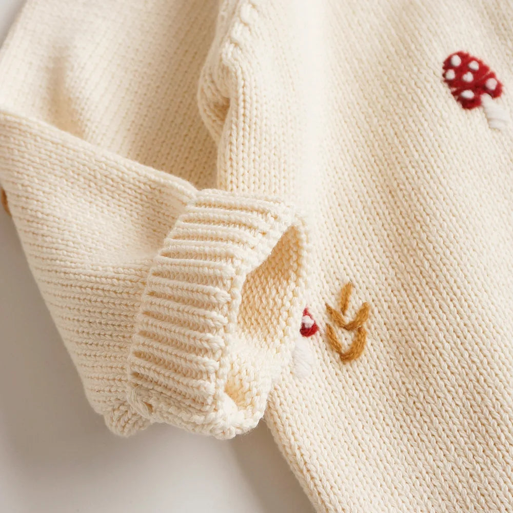 Cardigan Fille Brodé Motif Champignon