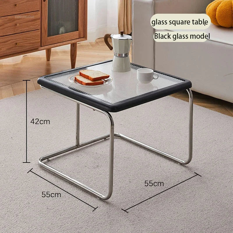 Table Basse Verre et Inox - Style Japonais Rétro