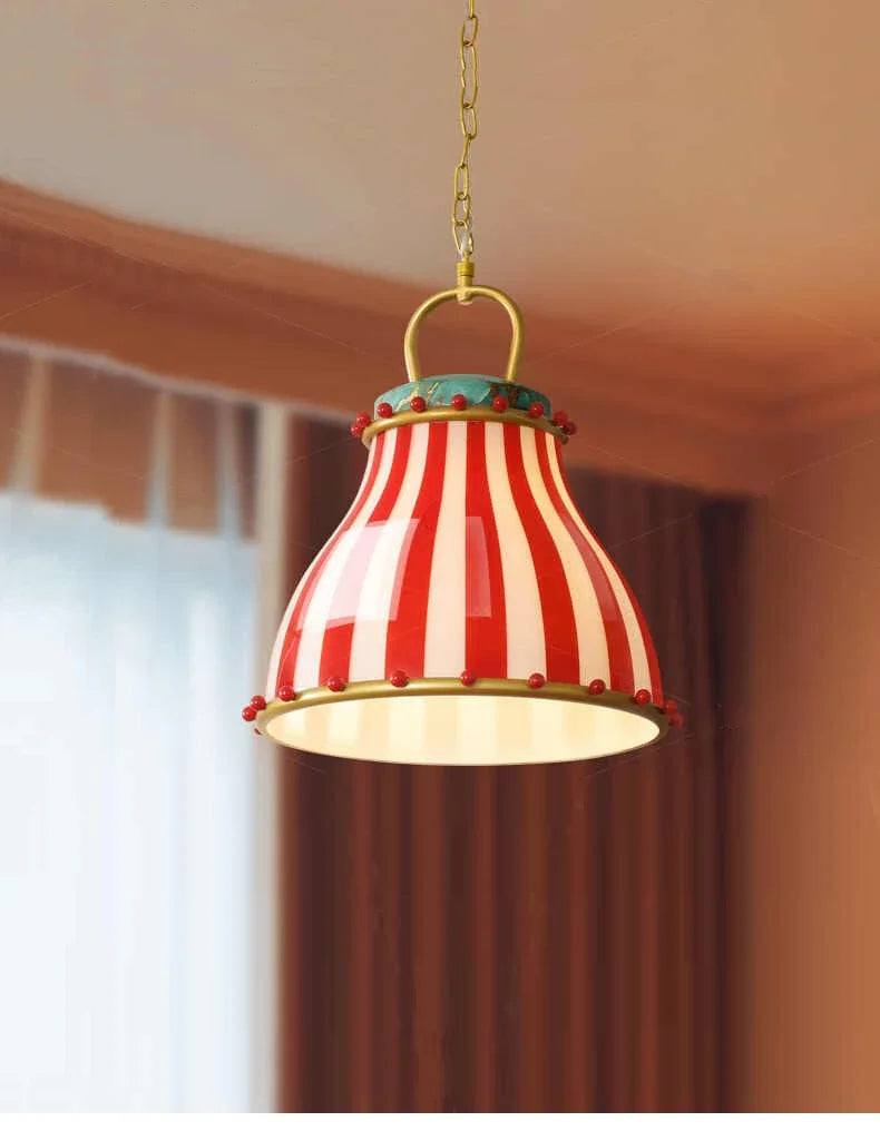 Suspension Verre Coloré Rayures Rouge Bonbon Rétro