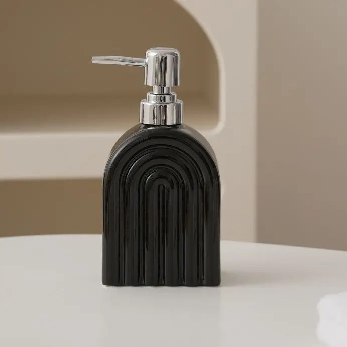 Distributeur de Savon Céramique Motif Encre Rayé