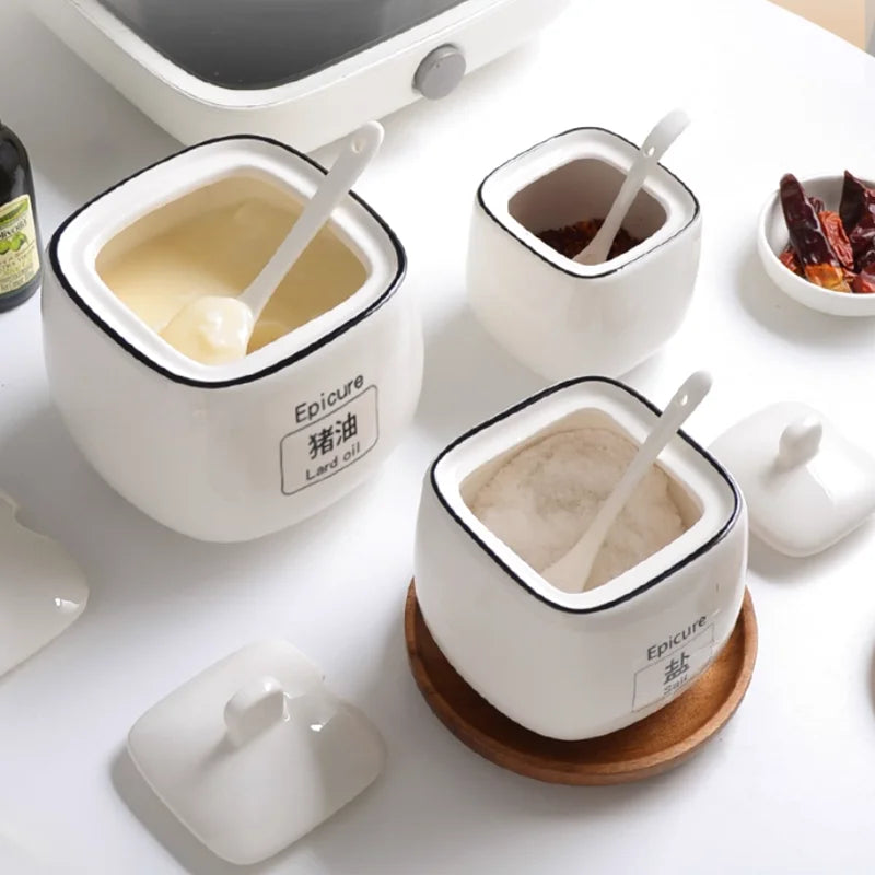Salière et Sucrier en Céramique Blanche avec Cuillère