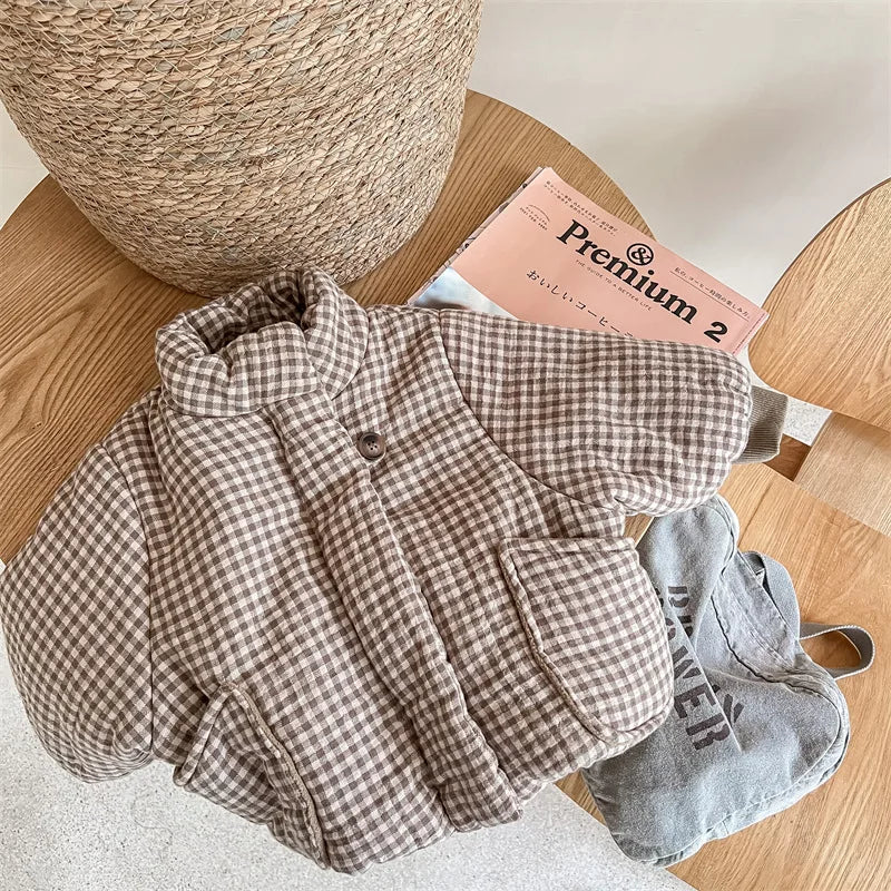 Manteau Enfant à Carreaux Doublure Polaire