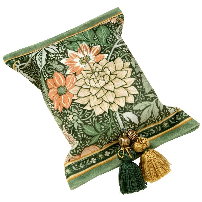 Boîte à Mouchoirs en Velours avec Pompon - Design Chic