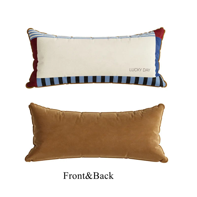Housse de Coussin Lombaire Rayée Patchwork - Style Rétro