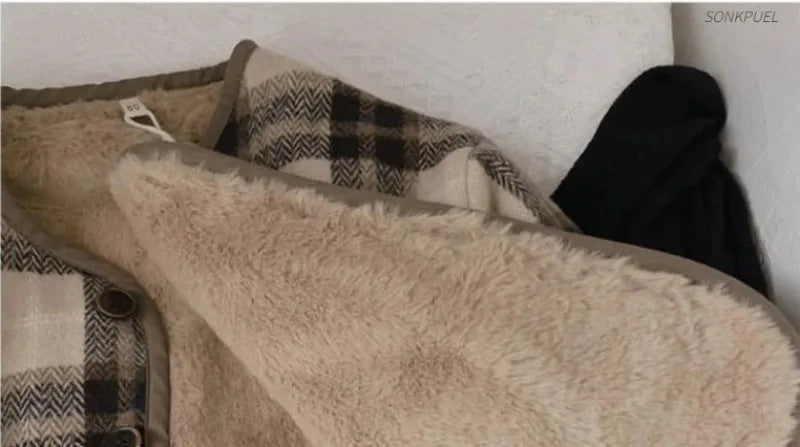 Manteau Enfant en Laine à Carreaux Peluche